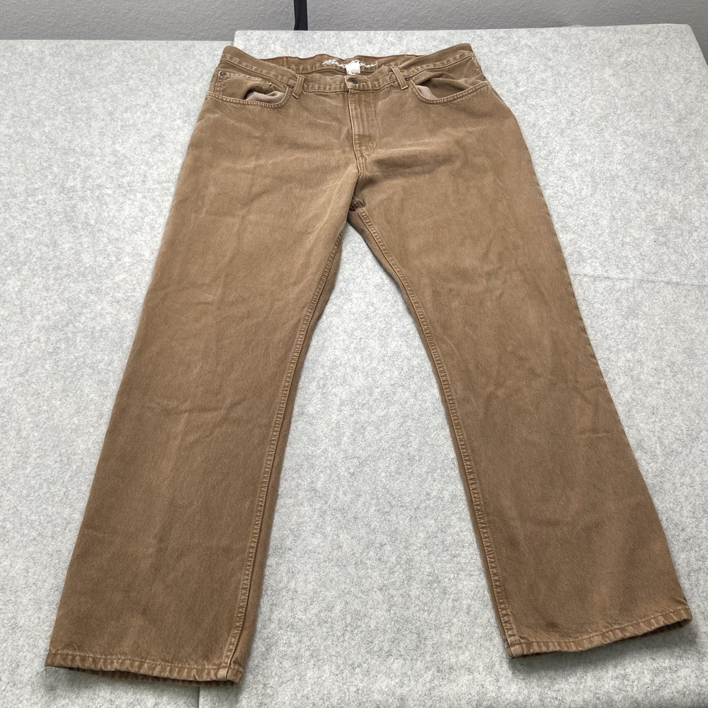 Eddie Bauer Relaxed Jeans Mens 38x32 (38x30) Brown Straight 100% Cotton Denim